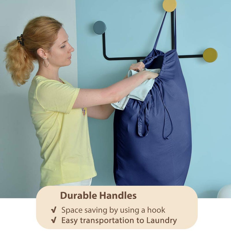 MCleanPin 140L Washable Laundry Bags with Handles,Dirty Clothes Storage for College Dorm or Travel, Laundry Liner Fit Laundry Hamper or Basket,2 Pack,Brown (Navy Blue) - Image 2